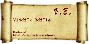 Vidák Béla névjegykártya