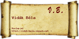 Vidák Béla névjegykártya